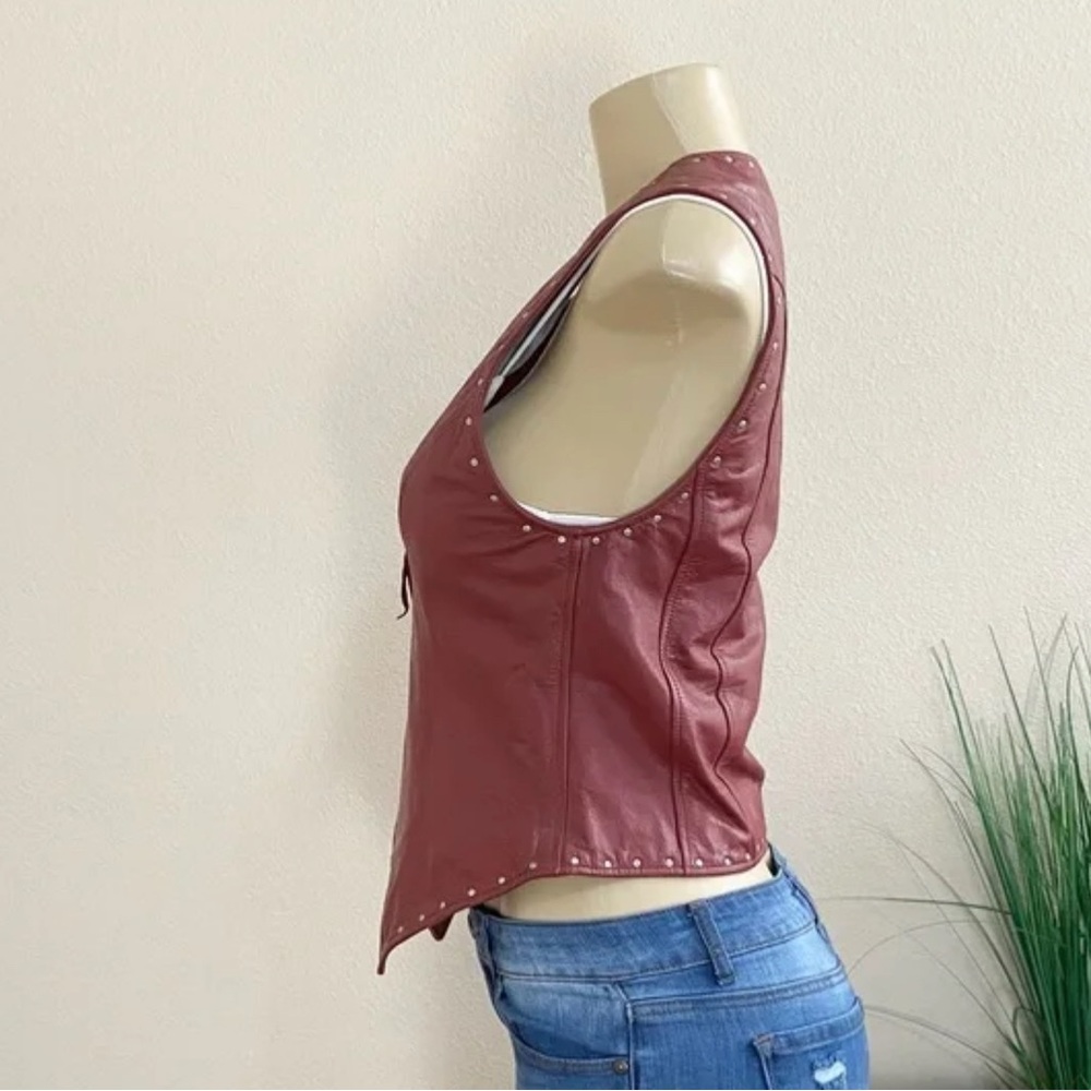 HARLEY-DAVIDSON | Red Genuine Leather Moto Studded Zip Up Women’s Vest Sz Large - Picture 8 of 15